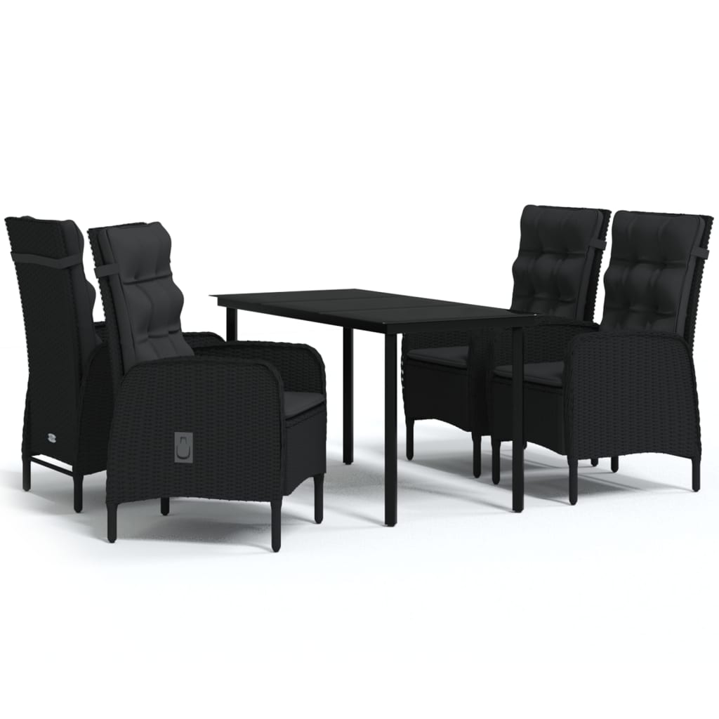 Ensemble à manger de jardin avec coussins 5 pcs Noir