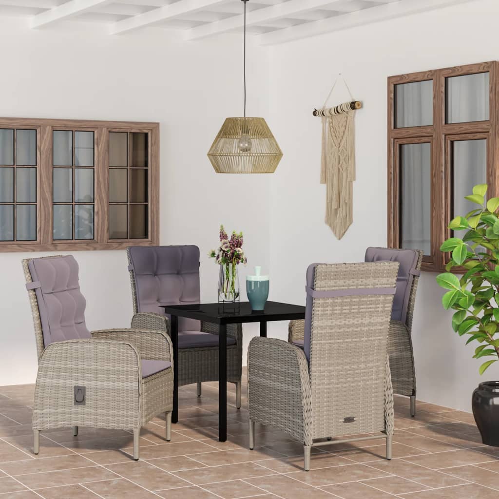 Ensemble à manger de jardin et coussins 5pcs Gris/noir