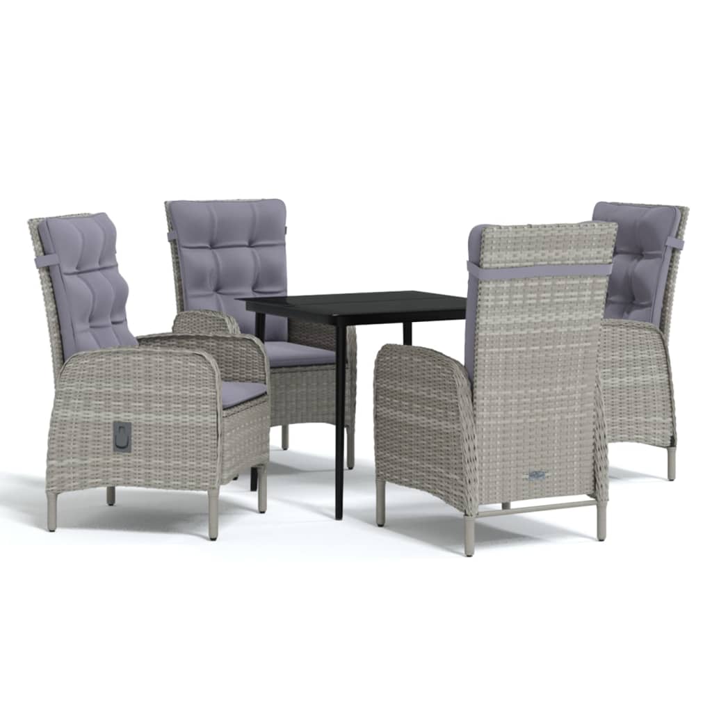 Ensemble à manger de jardin et coussins 5pcs Gris/noir