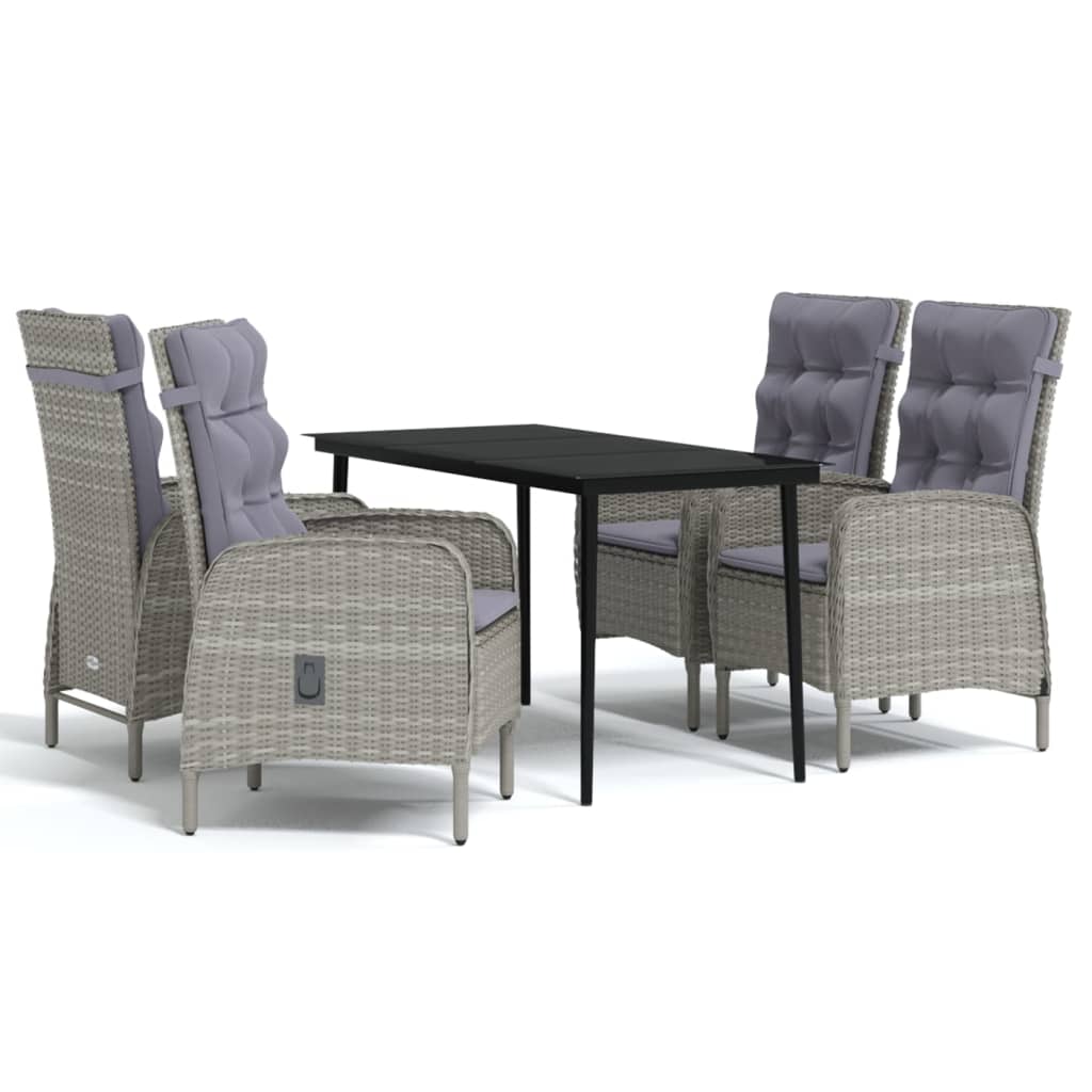 Ensemble à manger de jardin et coussins 5pcs Gris/noir
