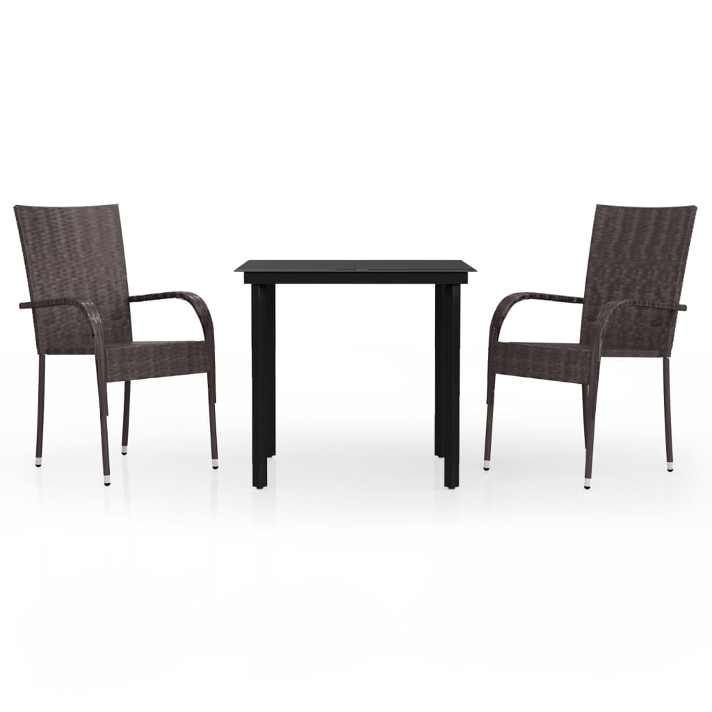 Ensemble à manger de jardin 3 pcs Marron et noir