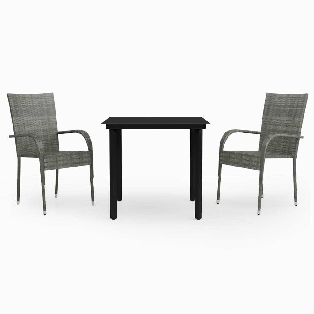 Ensemble à manger de jardin 3 pcs Gris et noir