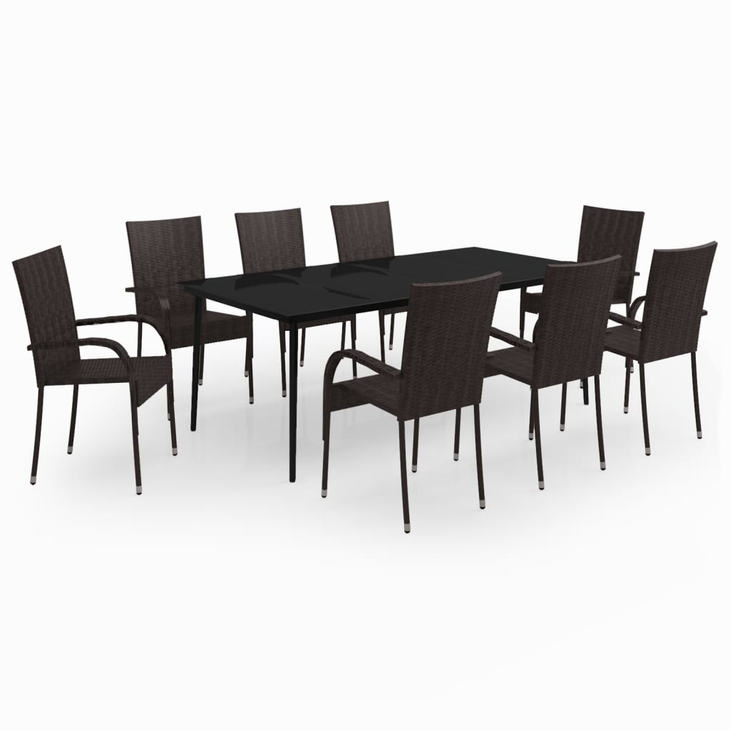 Ensemble à manger de jardin 9 pcs Marron et noir