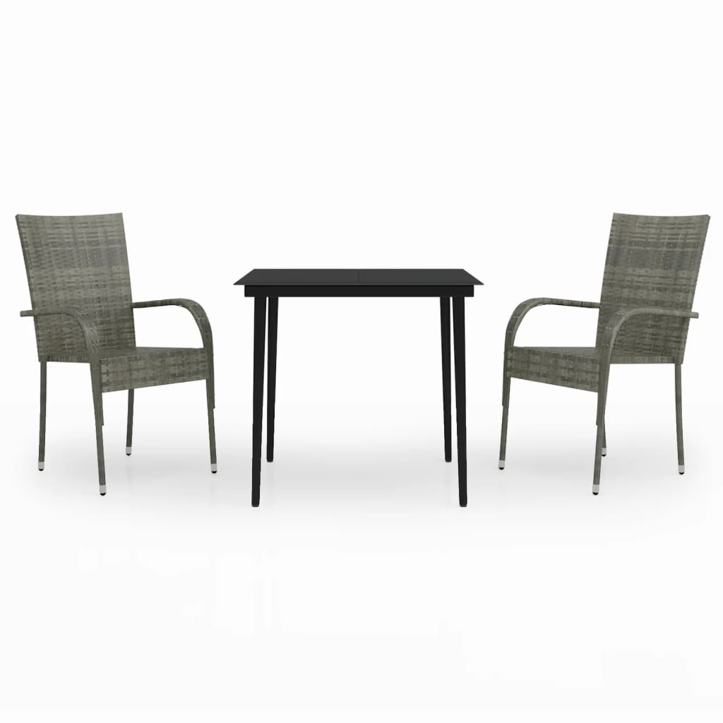 Ensemble à manger de jardin 3 pcs Gris et noir