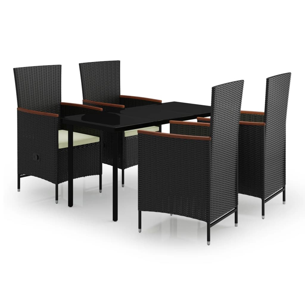 Ensemble à manger de jardin avec coussins 5 pcs Noir