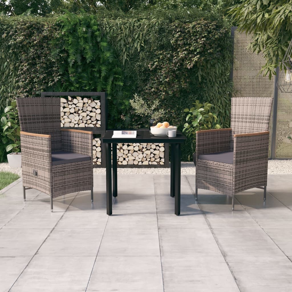 Ensemble à manger de jardin avec coussins 3 pcs Gris