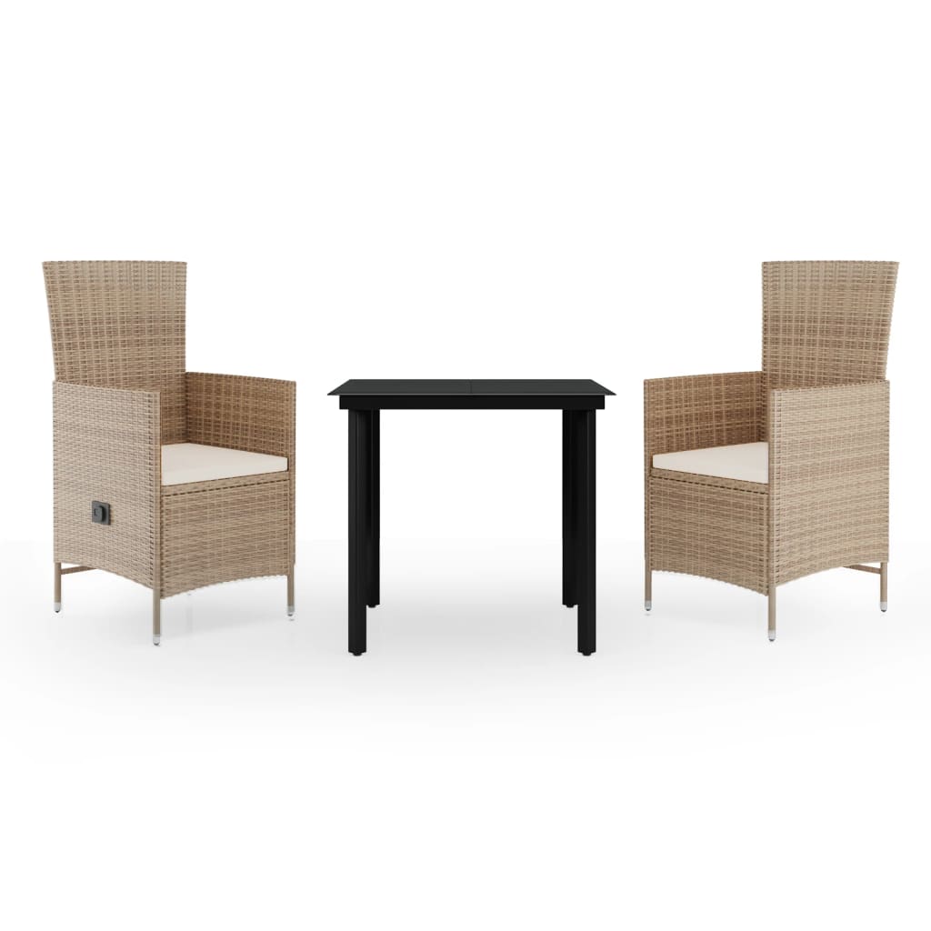 Ensemble à manger de jardin avec coussins 3 pcs Beige