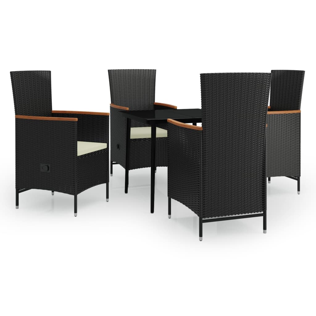 Ensemble à manger de jardin avec coussins 5 pcs Noir