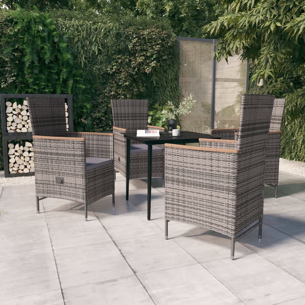 Ensemble à manger de jardin avec coussins 5 pcs Gris