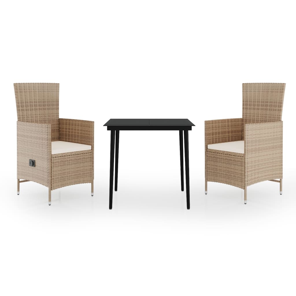 Ensemble à manger de jardin avec coussins 3 pcs Beige