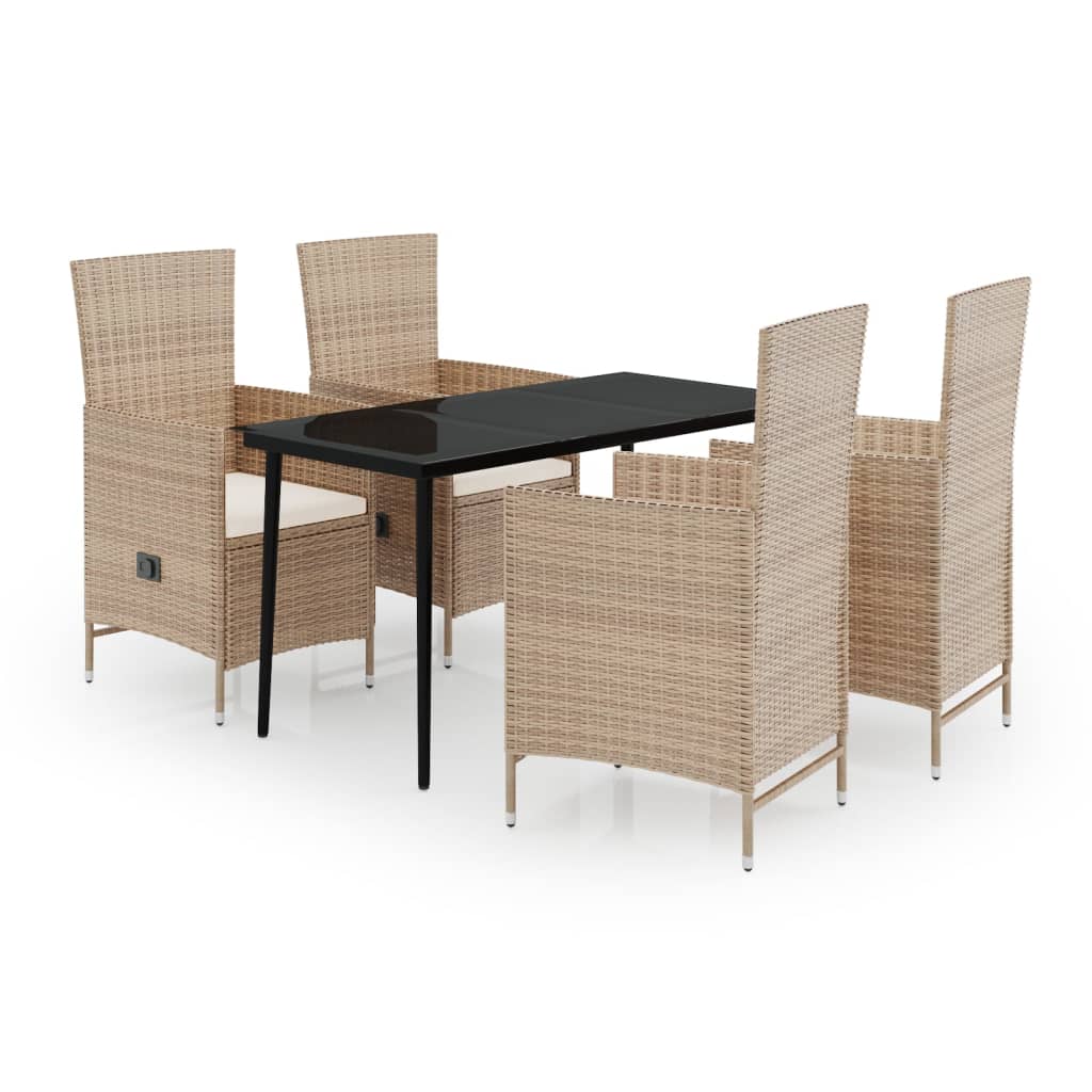 Ensemble à manger de jardin avec coussins 5 pcs Beige