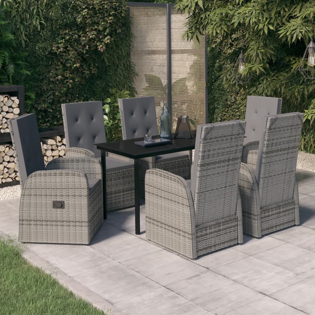 Ensemble à manger de jardin avec coussins 7 pcs Gris