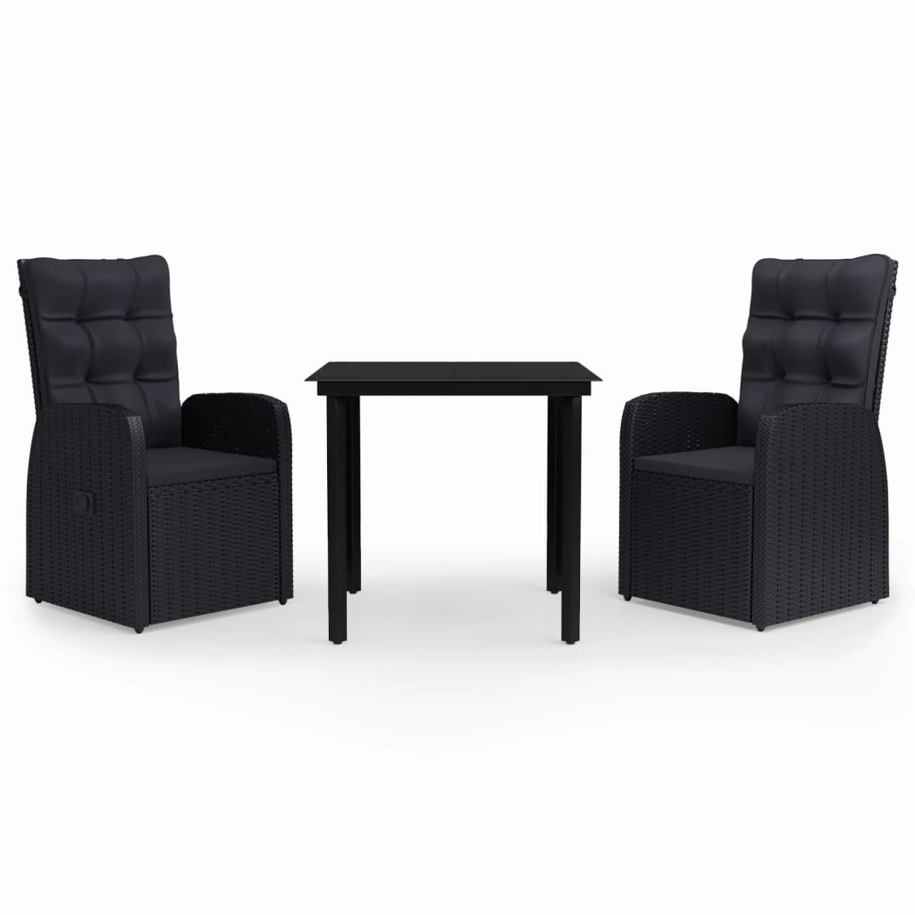 Ensemble à manger de jardin avec coussins 3 pcs noir