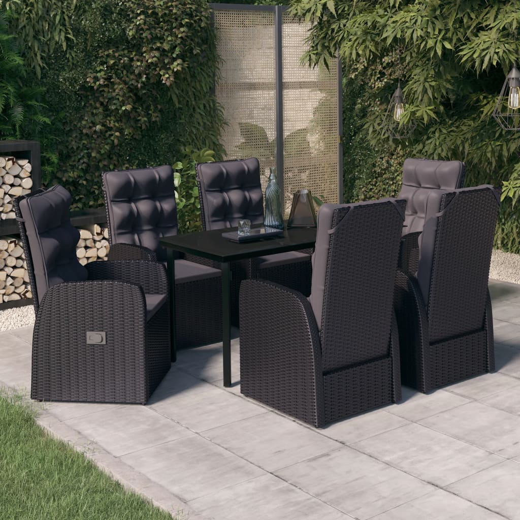 Ensemble à manger de jardin avec coussins 7 pcs Noir
