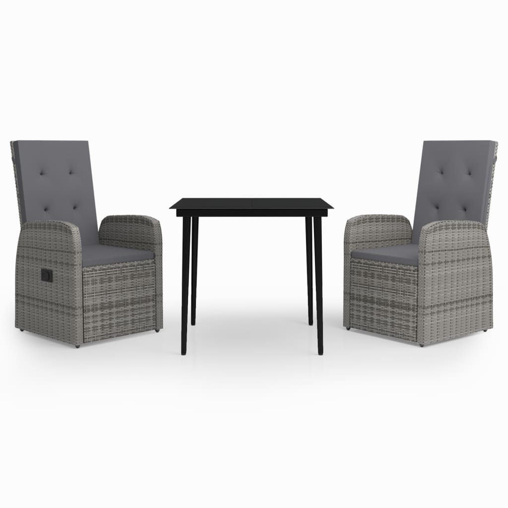 Ensemble à manger de jardin avec coussins 3 pcs Gris
