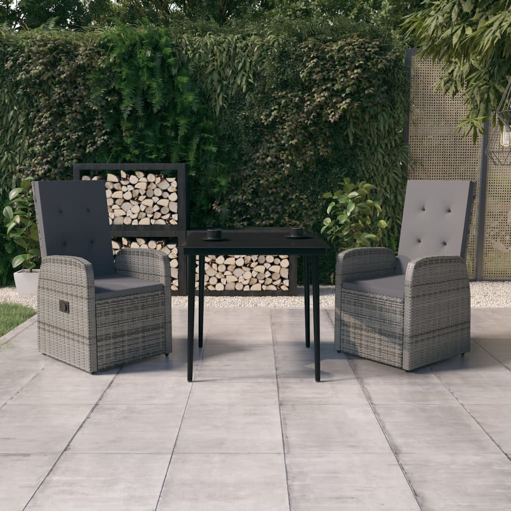 Ensemble à manger de jardin avec coussins 3 pcs Gris