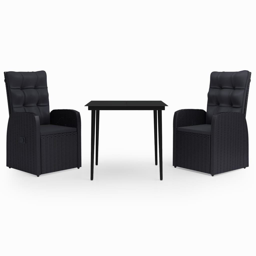 Ensemble à manger de jardin avec coussins 3 pcs noir