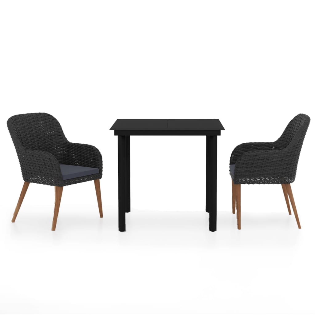 Ensemble à manger de jardin avec coussins 3 pcs noir