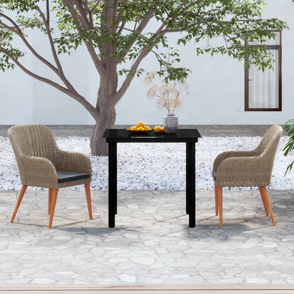 Ensemble à manger de jardin avec coussins 3 pcs marron