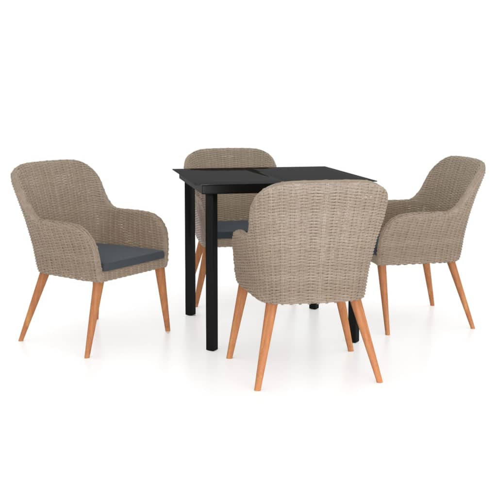 Ensemble à manger de jardin et coussins 5 pcs Marron