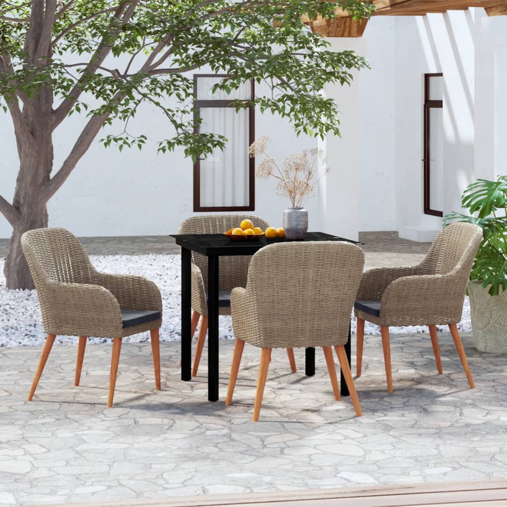 Ensemble à manger de jardin et coussins 5 pcs Marron
