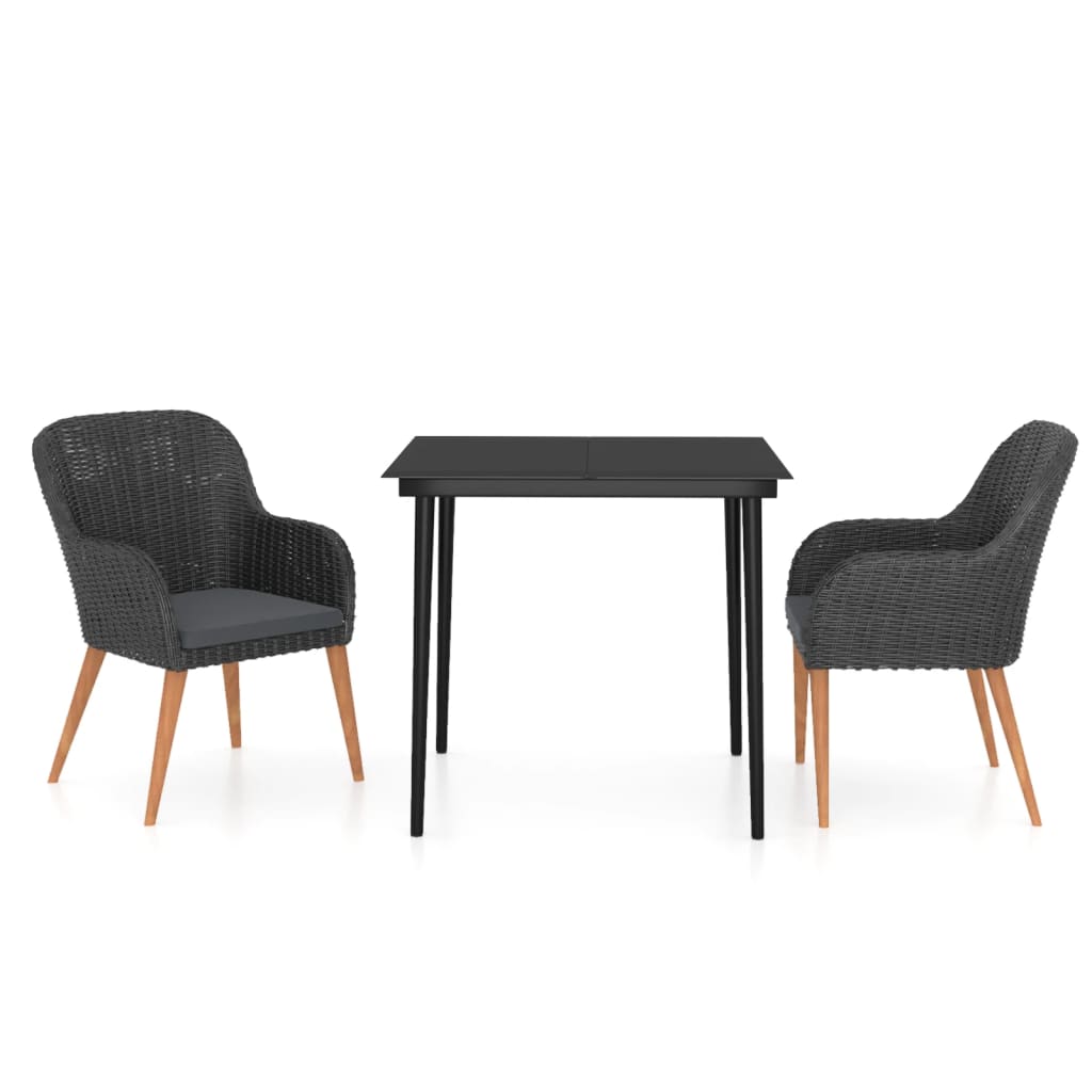Ensemble à manger de jardin avec coussins 3 pcs noir