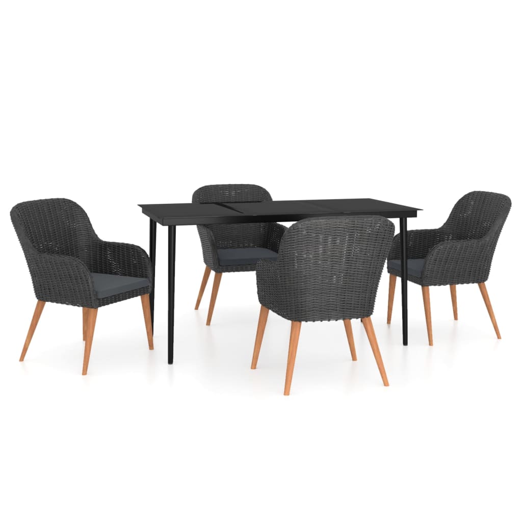 Ensemble à manger de jardin avec coussins 5 pcs Noir
