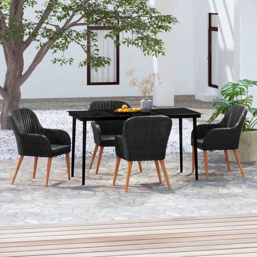 Ensemble à manger de jardin avec coussins 5 pcs Noir