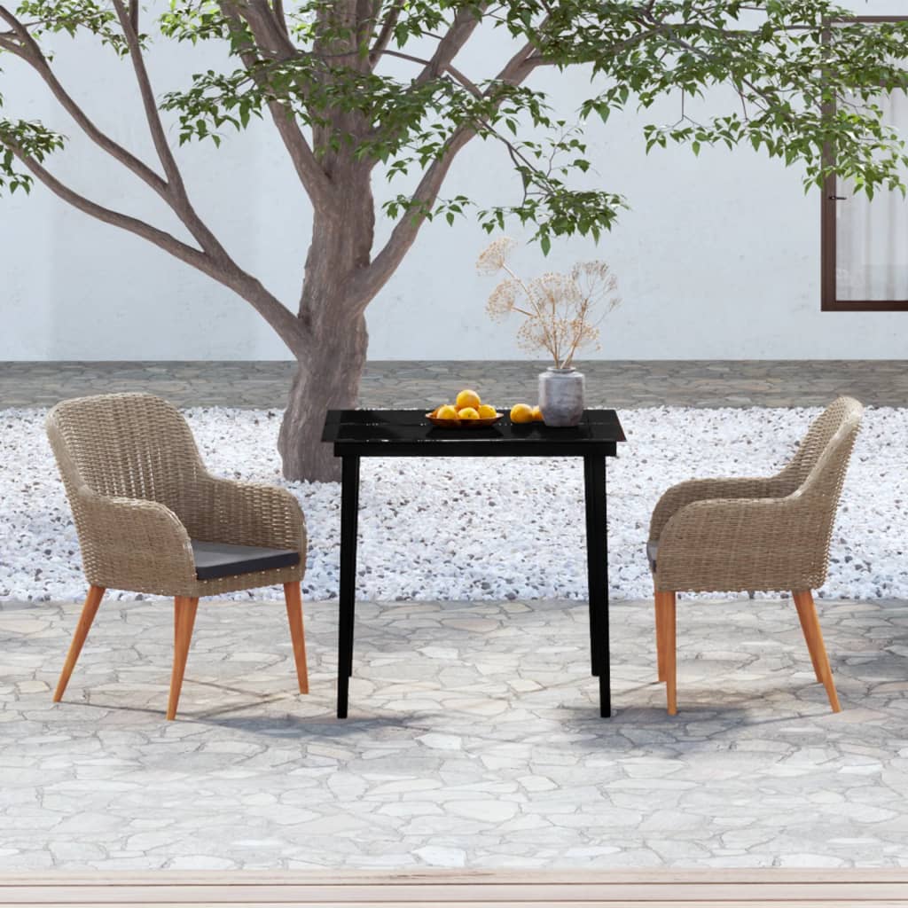 Ensemble à manger de jardin avec coussins 3 pcs marron