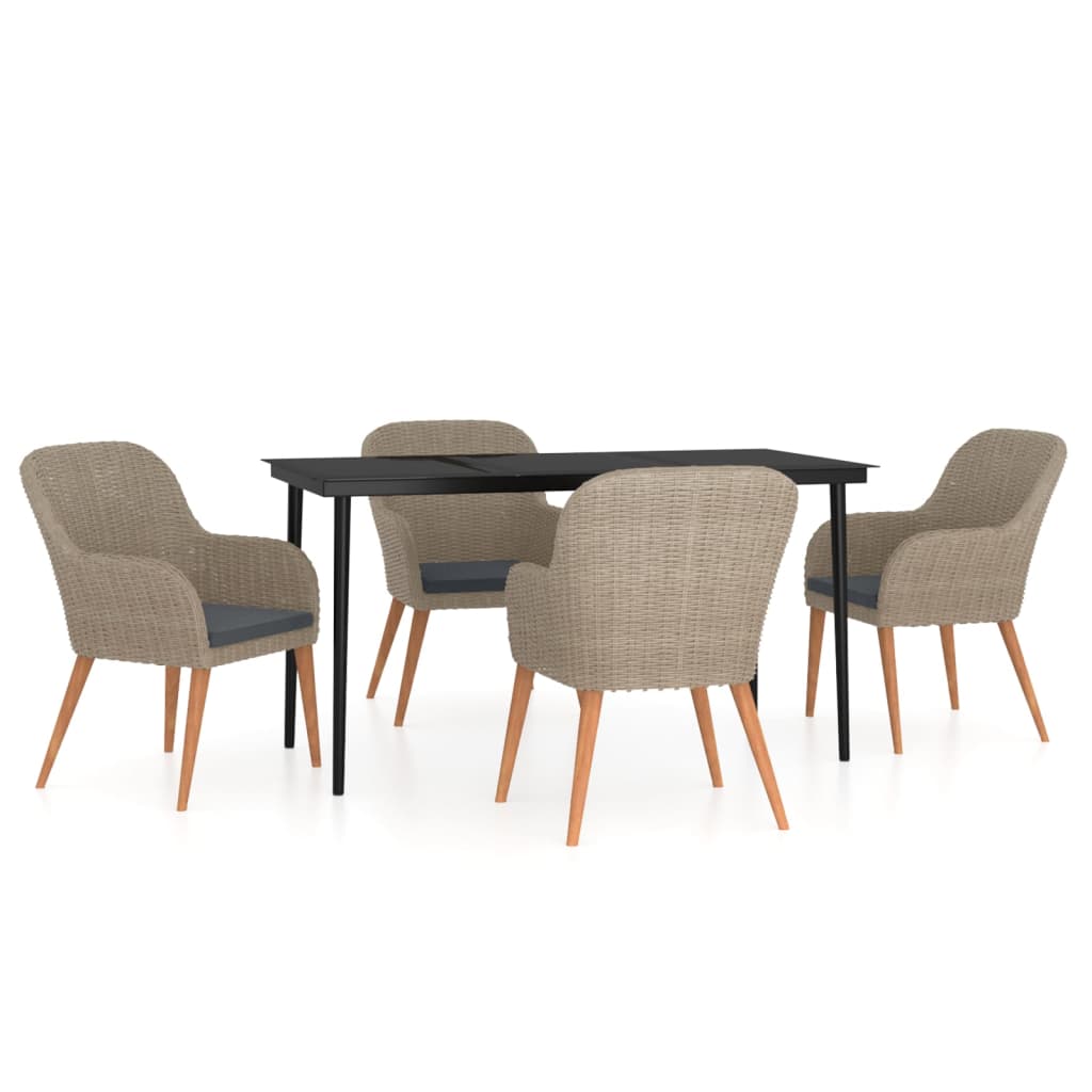 Ensemble à manger de jardin et coussins 5 pcs Marron