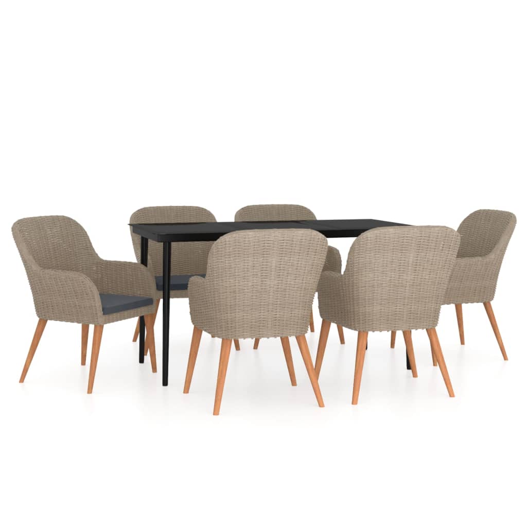 Ensemble à manger de jardin et coussins 7 pcs Marron