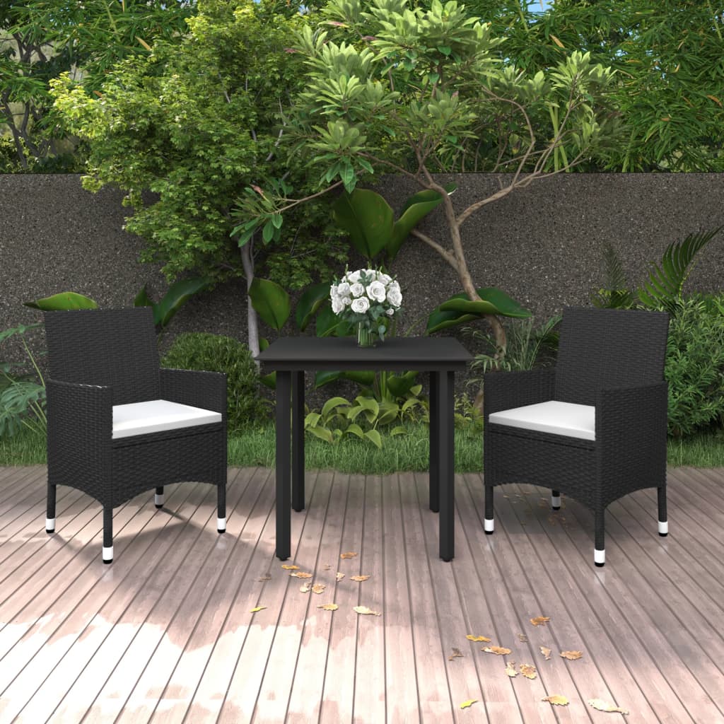 Ensemble à manger de jardin coussins 3 pcs Résine tressée Verre