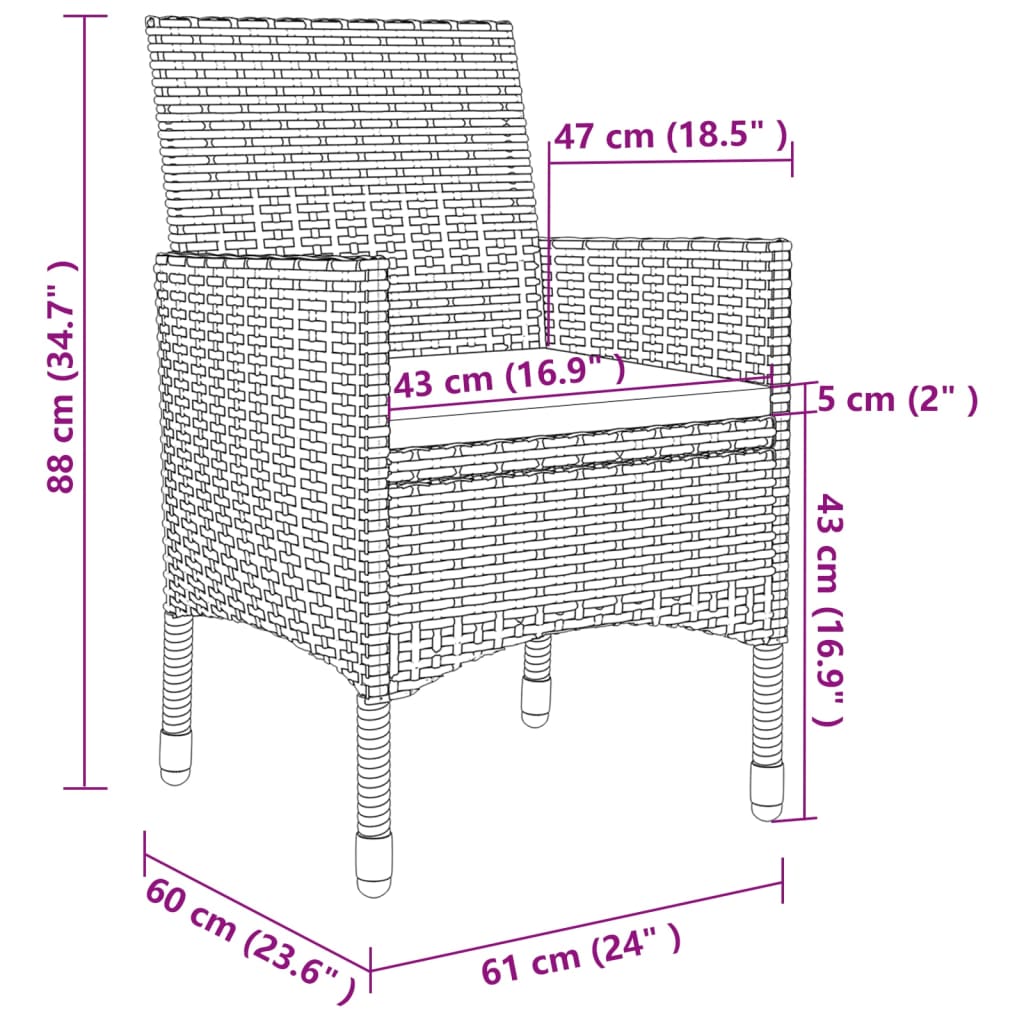 Ensemble à manger de jardin coussins 5 pcs Résine tressée Verre