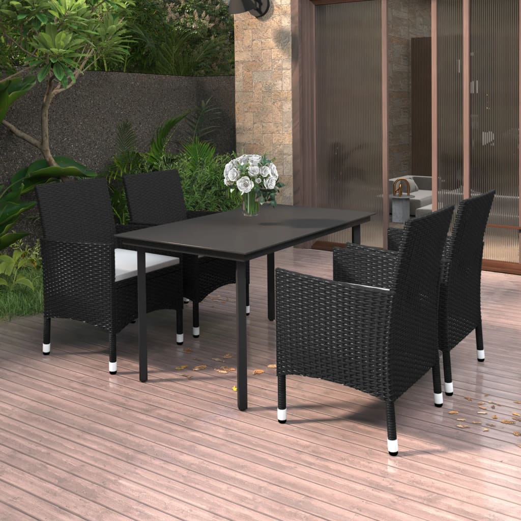 Ensemble à manger de jardin coussins 5 pcs Résine tressée Verre