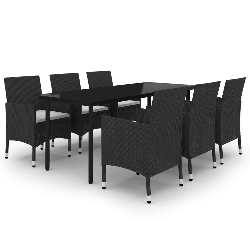 Ensemble à manger de jardin coussins 7 pcs Résine tressée Verre