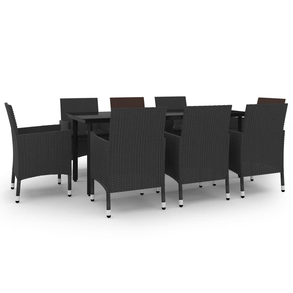 Ensemble à manger de jardin coussins 9 pcs Résine tressée Verre