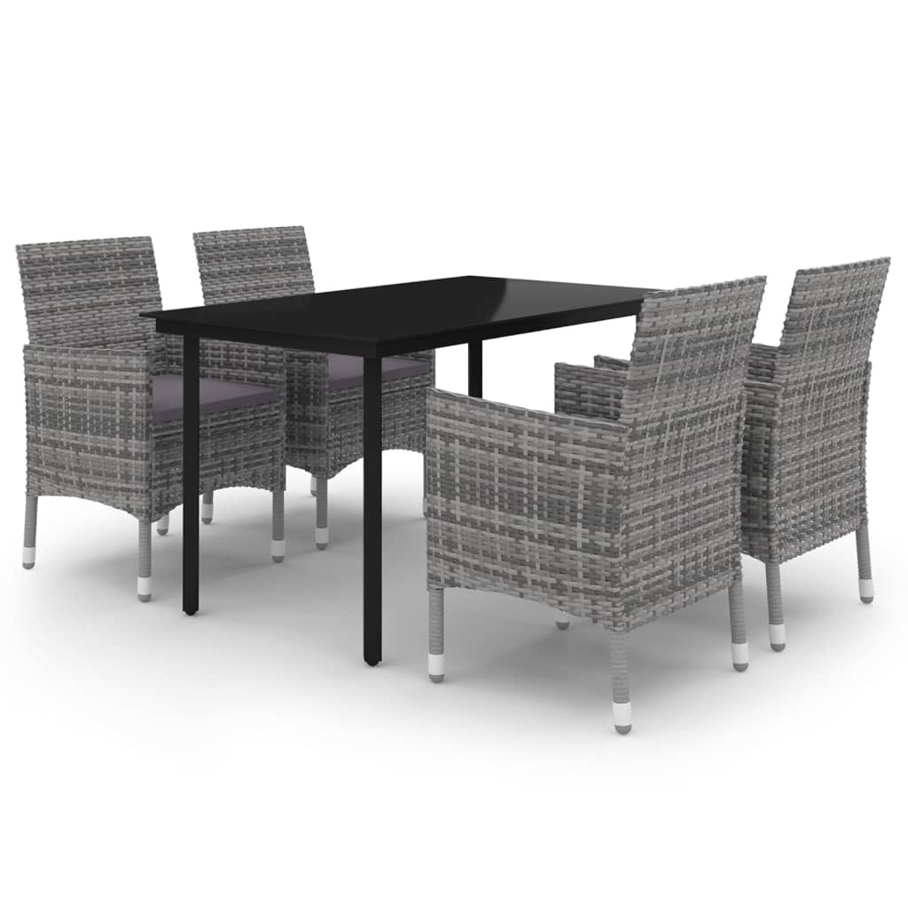 Ensemble à manger de jardin coussins 5 pcs Résine tressée Verre