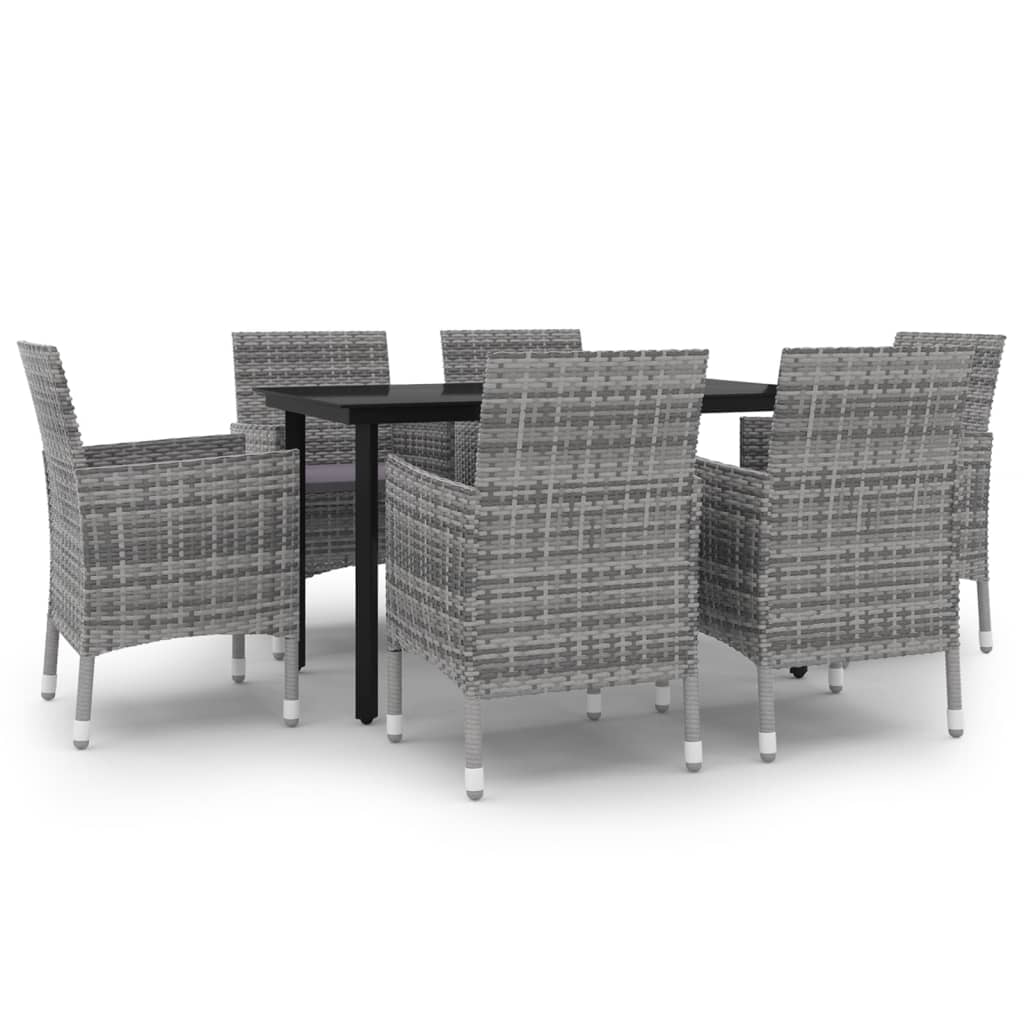 Ensemble à manger de jardin coussins 7 pcs Résine tressée Verre