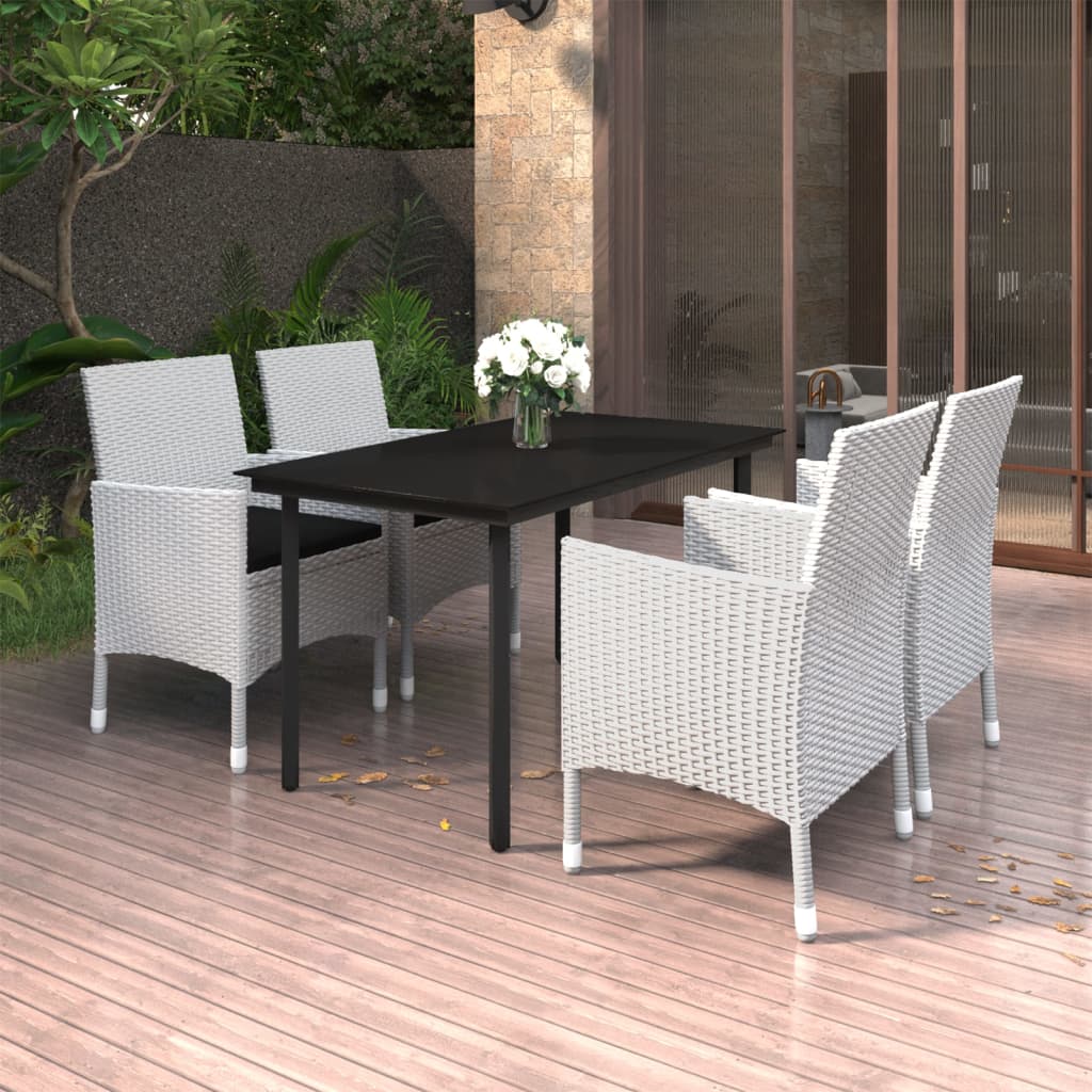 Ensemble à manger de jardin coussins 5 pcs Résine tressée Verre
