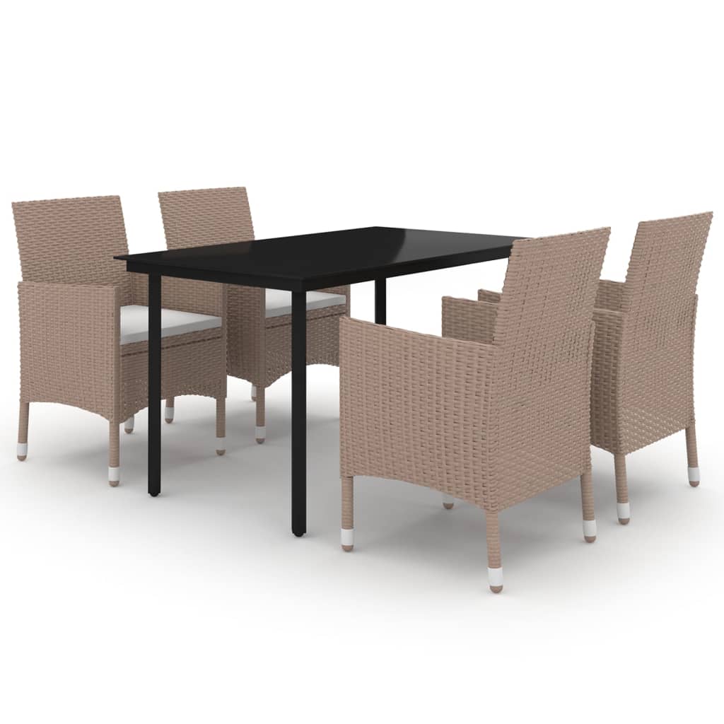 Ensemble à manger de jardin coussins 5 pcs Résine tressée Verre