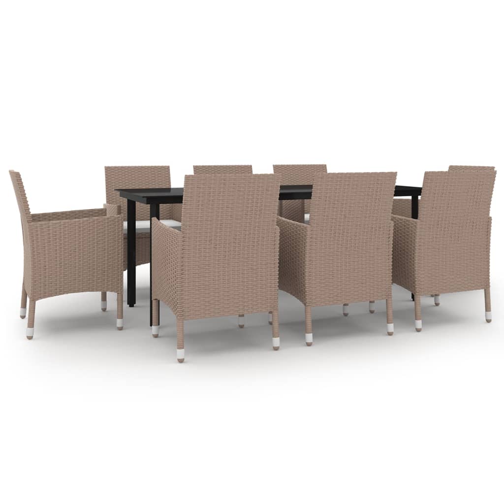 Ensemble à manger de jardin coussins 9 pcs Résine tressée Verre - XIOS