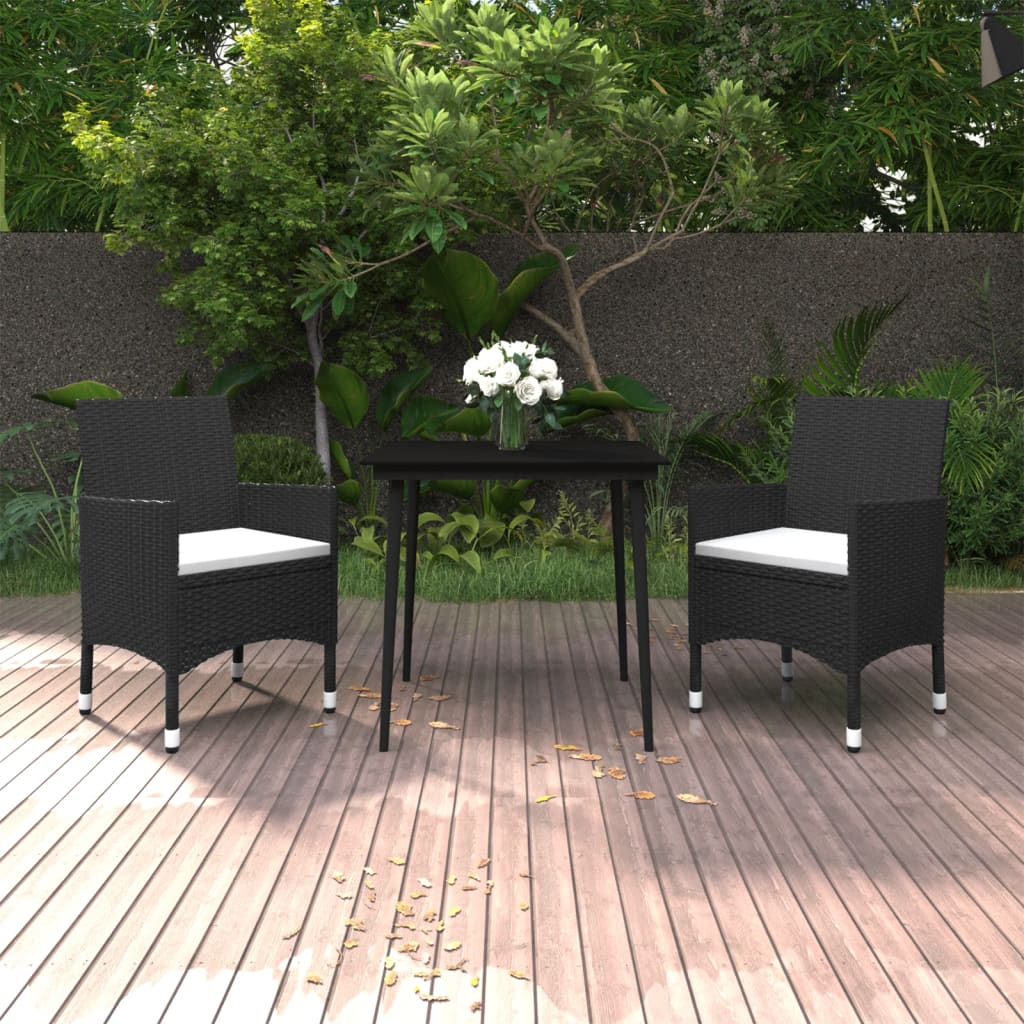 Ensemble à manger de jardin coussins 3 pcs Résine tressée Verre