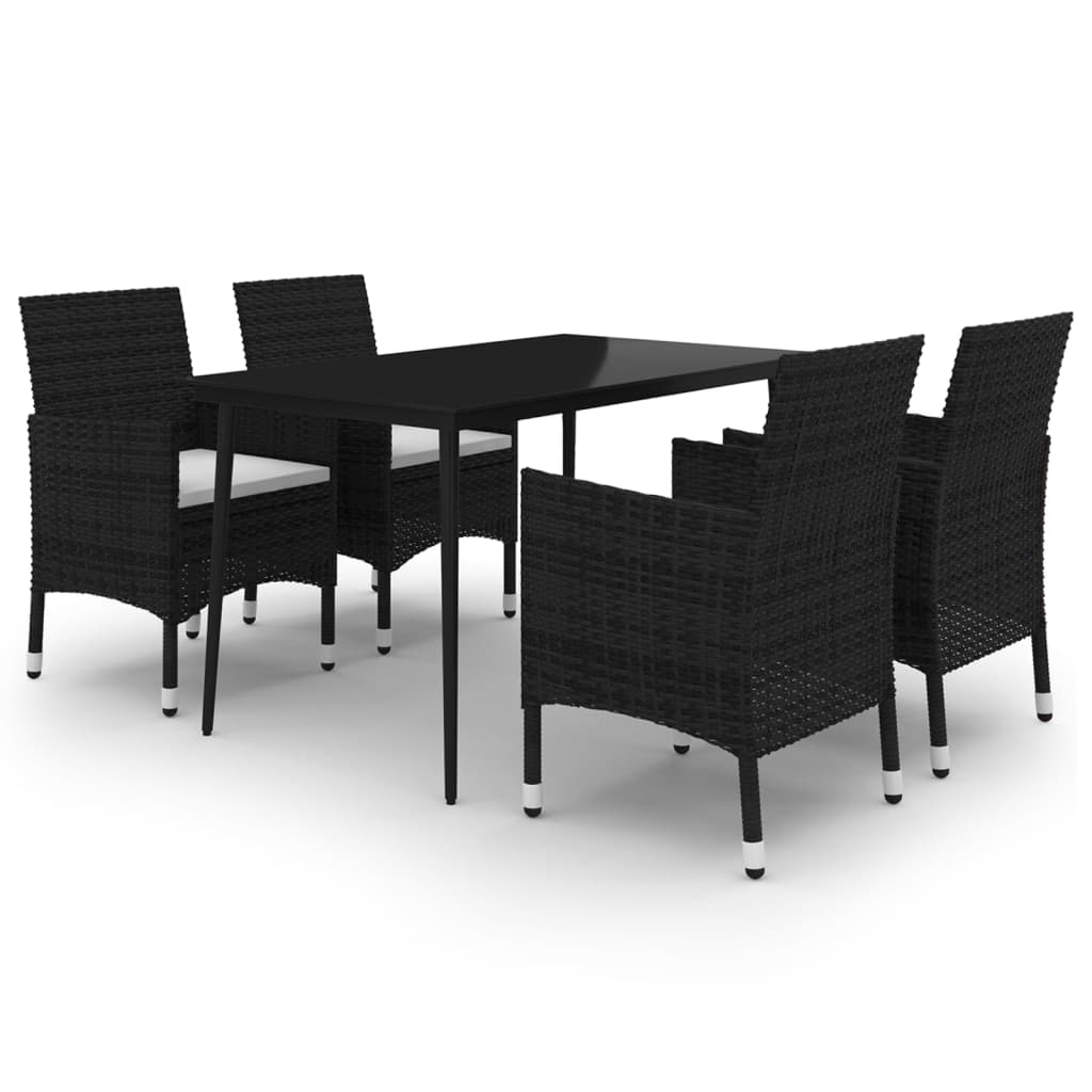 Ensemble à manger de jardin coussins 5 pcs Résine tressée Verre