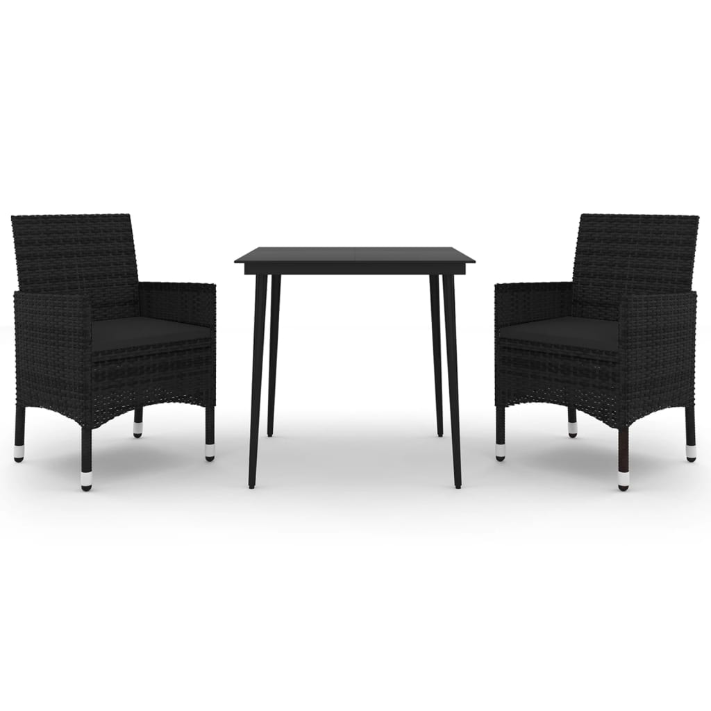 Ensemble à manger de jardin coussins 3 pcs Résine tressée Verre