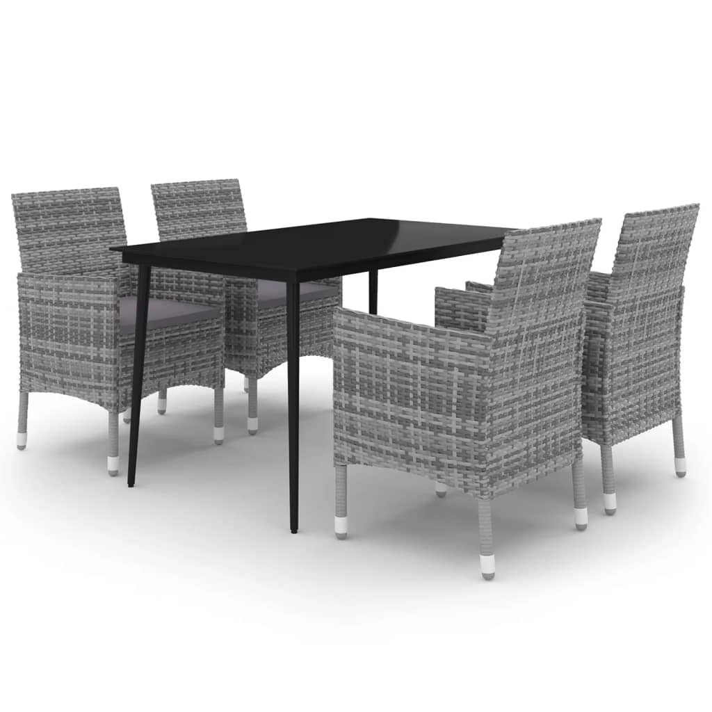 Ensemble à manger de jardin coussins 5 pcs Résine tressée Verre