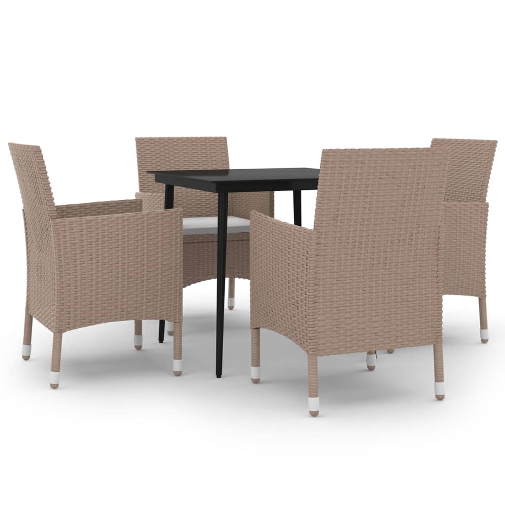 Ensemble à manger de jardin coussins 5 pcs Résine tressée Verre