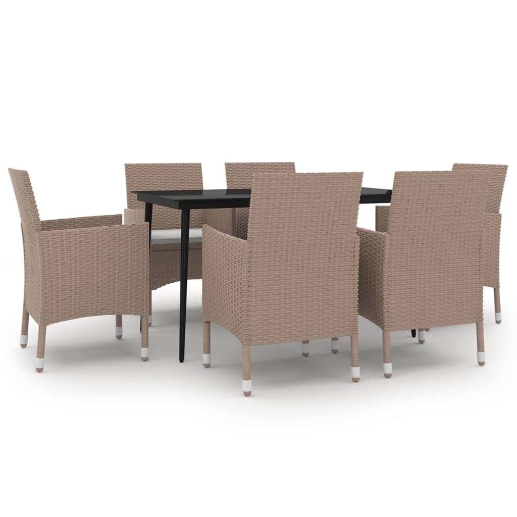 Ensemble à manger de jardin coussins 7 pcs Résine tressée Verre