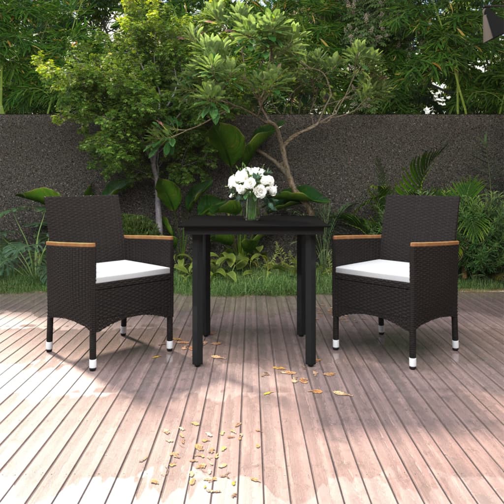 Ensemble à manger de jardin coussins 3 pcs Résine tressée Verre