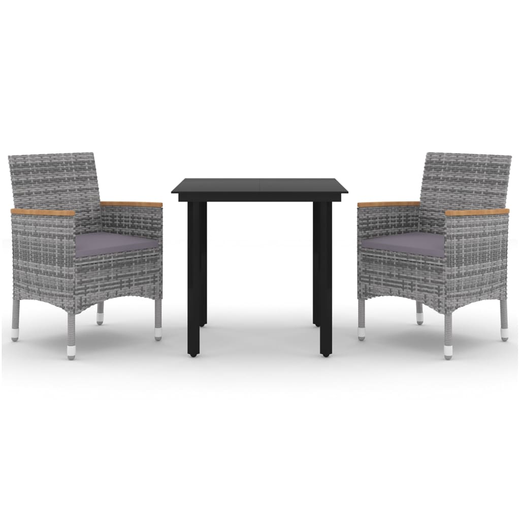 Ensemble à manger de jardin coussins 3 pcs Résine tressée Verre