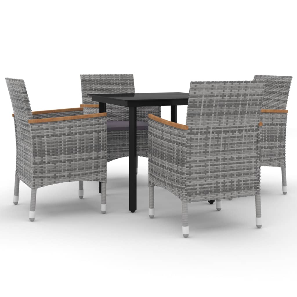 Ensemble à manger de jardin coussins 5 pcs Résine tressée Verre